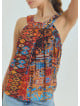 Halter Neck Button Detail Pleated Orange Authentic Blouse 4677